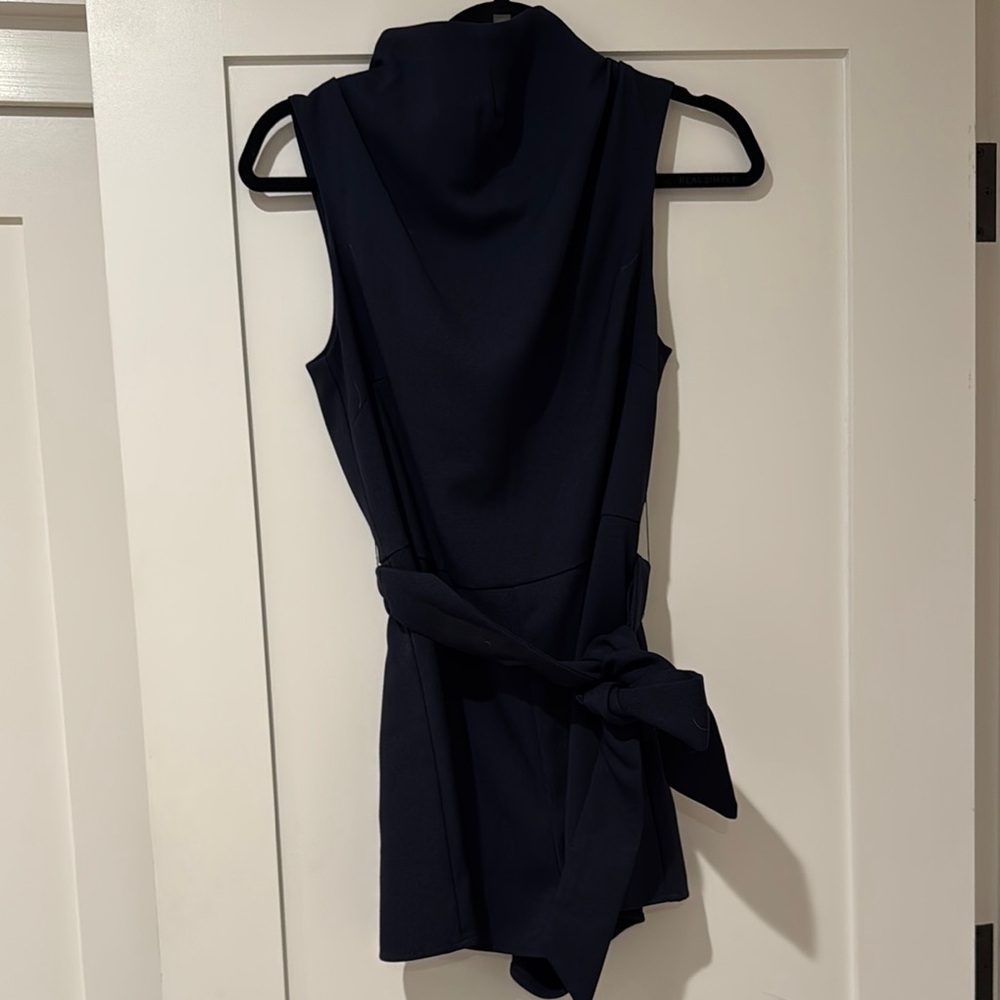 Elegant Dark Blue Sleeveless Romper with Belt